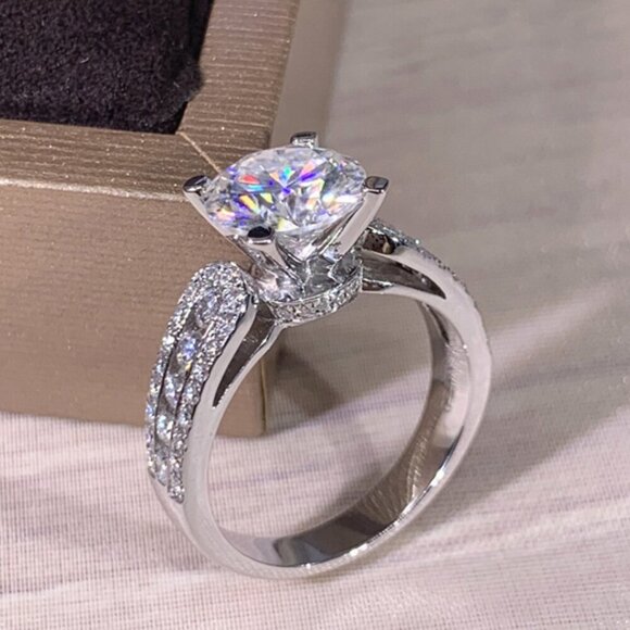 🎁Engagement Anillos Round Zircon Silver Plated Wedding Beautiful Ring,UNVN12053 - Picture 1 of 8